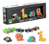 Vilac Wooden Magnetic Montessori Toy, Imaginative play, Illustrated By Andy Westface - 1 Crocodile Locomotive, 3 Carriages, 4 Animal Passengers, 36 x 5 x 10 cm, Train of Animals
