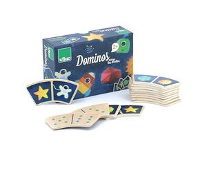 Vilac Wooden Reversible Dominoes Board Game for Kids, Traditional Learning Educational Game, Star, Rocket, Earth, Astronaut Theme, 28 Pieces, 2 Years+