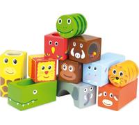 Vilac Wooden Stacking, Balancing Game, Montessori Multi-Activity Toy, Non-Toxic Paint, No Battery Needed, Various Shapes, Sounds, Colors Develop Creativity, 18 Mths+, 11 Musical Cubes Savanna Animals