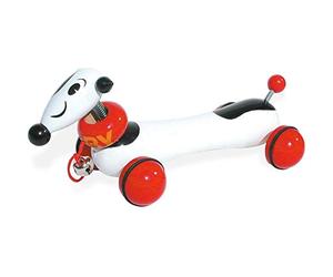 Vilac Wooden Toby The Dog Pull Along Toy, Includes Head and Tail with Springs, Bell, Kennel-Shaped Box Pack, 32 x 12 x 13.5 cm, 1 Year+