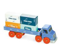 Vilac Wooden Vilacity Container Truck, Includes 4 Magnetic Container Blocks and Vehicle Truck, Wipe Clean, 23 x 11 x 5 cm, 3 Years+