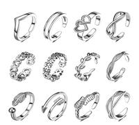 VilaGi 12Pcs Toe Rings for Women, Adjustable Toe Ring Set Silver Plated Open Toe Rings Girls Stackable Rings Simple Thumb Ring Knuckle Ring Joint Ring Summer Foot Jewelry