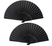 VilaGi 2 Pcs Folding Hand Fans,Handheld Folding Fan,Hand Fan Folding Black Folding Fan for Women Men,Chinese Fan Spanish Fabric Handheld Fan for Cosplay Props Wedding Party Decoration Birthday Gifts
