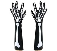 VilaGi Halloween Skeleton Gloves, Halloween Gloves 38cm Long Ghost Gloves Full Finger,Halloween Black Gloves for Women Men Adults,Skull Bones Gloves Prom Fancy Dress Cosplay Party Costume Accessories