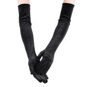 VilaGi Long Elbow Satin Gloves Black Evening Gloves 1920s Opera Glove for Women Ladies,Velvet Fancy Dress Wedding Prom Party Dance Costume Accessories,21inches