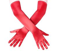 VilaGi Long Elbow Satin Gloves Red Evening Gloves 1920s Opera Glove for Women Ladies,Velvet Fancy Dress Wedding Prom Party Dance Costume Accessories,21inches