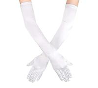 VilaGi Long Elbow Satin Gloves White Evening Gloves 1920s Opera Glove for Women Ladies,Velvet Fancy Dress Wedding Prom Party Dance Costume Accessories,21inches