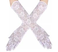 VilaGi Long Lace Gloves for Women - Elbow Length White Wedding Prom 80s Floral Evening Opera Ladies Fancy Dress Accessory - Halloween Party Costumes Gothic Masquerade