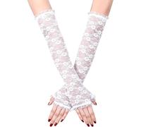 VilaGi Long Lace Gloves,White Fingerless Gloves for Women Elbow Length Gloves Wedding Prom 80s Floral Evening Opera Ladies Fancy Dress Accessory Halloween Party Costumes Gothic Masquerade