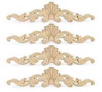 Vilanca 10Pcs Decorative Wood Carved Appliques Onlays, 20cm Long Unpainted Solid Wood Round Carving Decal for Furniture Cabinet Bed Wardrobe Closet DIY Decoration (8x2 inch, 10PCS)