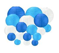 Vilanca 18Pcs Chinese Japanese White Blue Round Hanging Paper Lanterns 10cm 15cm 20cm 25cm 30cm Wedding Party Decorations for Wedding Graduation Baby Shower Birthday Party Supplies (White and Blue)
