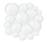 Vilanca 18Pcs Chinese Japanese White Round Hanging Paper Lanterns 10cm 15cm 20cm 25cm 30cm Wedding Decorations Derorative Paper Lamps Craft Kit for DIY Christmas Birthday Party Décor (White)