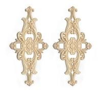 Vilanca 2 Pcs Decorative Wood Flower Carved Appliques Onlays, 5.5 x 10.6 Inch Diamond Unpainted Solid Wooden Carving Decal Applique Trim for Furniture Cabinet Closet Decoration (5.5 x 10.6inch-2pcs)