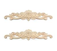 Vilanca 2Pcs Decorative Rose Wood Carved Appliques Onlays 40cm Unpainted Solid Wood Long Carving Decal for Furniture Cabinet Bed Wardrobe Closet DIY Decoration (16x4inch,2PCS)