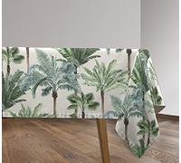 Vilber, Ready Fabric Tablecloth, Rectangular, Resin, Stain Resistant, Waterproof, Tropical Print, AZOR Green, 100 x 136 cm