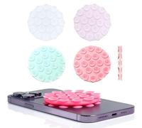 Vilbocr 4PCS Double Sided Suction Phone Mount,Round Non Slip Suction Cup Mount,Silicone Suction Mount,Self-Adhesive Phone Sticky Grip（pink，white，green）