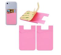 Vilbocr Phone Card Holder Stick on,2Pack Self Adhesive Card Holders for Back of Phone,Silicone Sticky Credit Card Holder for Cell Phone, for Credit Card ID Business Card-Portable Cash Binder (Pink)