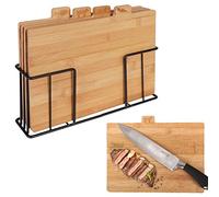 VILDE Bamboo Chopping Boards in Metal Stand, 28 x 20 cm, Set of 4, Wide Range of Uses