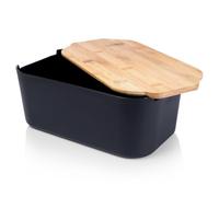 Vilde Bread Bin with Wooden Board, Bread Basket, Bread Box, Bread Container, Black, 33 x 18.5 x 12 cm