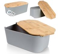 Vilde Bread Bin with Wooden Board Bread Basket Bread Bin Grey 33 x 18.5 x 12 cm