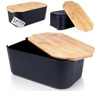 Vilde Bread Bin with Wooden Board, Bread Basket, Bread Box, Bread Container, Black, 33 x 18.5 x 12 cm