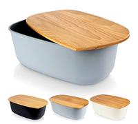 Vilde Bread Bin with Wooden Board, Grey, Bread Basket, Bread Box, Bread Container, Large Bread Pot for Storage, Bread Box, Bread Storage Box, 39 x 23.5 x 15.5 cm