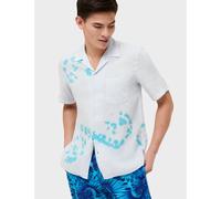 Vilebrequin Mens Charli Azure/White Snail Tie Dye Linen Bowling Shirt AZUR M
