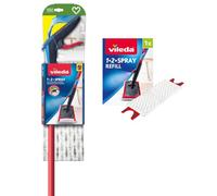 Vileda 1-2 Spray Microfibre Flat Spray Mop with Extra Microfibre Refill Pad, Red