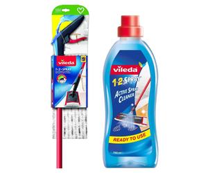 Vileda 1-2 Spray Wash Mop Micro-fibre Pad & Spray Active Cleaner Liquid - 750ml