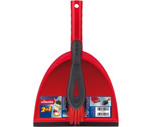 Vileda 2-in-1 Dustpan Set, Red