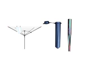 Vileda 4 Arm Rotary Dryer, Outdoor Clothes Airer with 45m washing Line, Silver & JVL Heavy Duty Multi-Fit Ground Soil Spear Spike with Adaptor to Fit