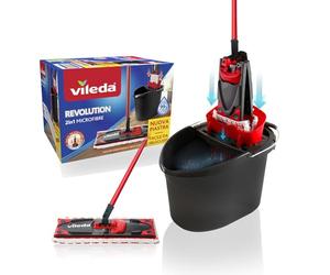 Vileda - All Floor Cleaning System with Bucket, Drainer and Stand with Microfibre Cloth - Black/Red
