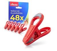 Vileda Clothes Pegs Set of 48 without Metal Spring - Robust Plastic Pegs with Soft Grip for Secure Hold - Weatherproof Clothes Pegs Bulk Pack for Washing Line, Balcony and Garden