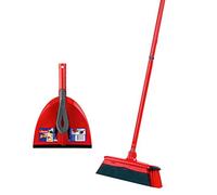 Vileda DuActiva Broom with 3-Piece Handle and 2-in-1 Sweeping Set, Does Not Swirl Dust, Hand Brush & Dustpan, Broom with Micro Foam, Eco Packaging, Medium, Red Black