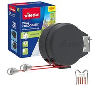 Vileda Dual Cordomatic Retractable Washing line 30m | 2x 15m clothes line holds up to 30kg | Extendable Clothes Line | Automatic retraction | Strong and durable | Wall Mounted for Indoor & Outdoor Use