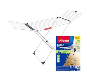 Vileda Extra Clothes airer with X-Legs | 5 x stronger tubes | XL Lines for less wire marks on your laundry | 20 metres drying space | Socks holder | Sturdy & Compact