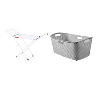 Vileda Extra X-Legs Clothes Airer, Indoor Clothes Drying Rack with 20m Washing Line, White & CURVER My Style Laundry Basket - Grey