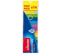 Vileda Microfibre Multi-Purpose Cloths Colours, Cleaning Cloths for Dry and Wet Use, 100% Microfibre Material, 30 x 30 cm, Multicoloured, Maxi Pack, Pack of 14