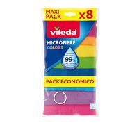 Vileda Microfibre Colors, Panni in Microfibra, Lavabili in Lavatrice, Riutilizzabili, Multicolore, 30x30 cm, 8 Pezzi