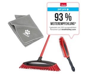 Vileda Pet Pro Complete Set, Box of Always Clean Broom Electrostatic Upholstery Brush and Microfibre Towel XL, Pet Hair Cleaning, Pet Drying for Any Surface
