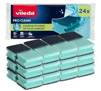 Vileda Pro Clean High Foam Scouring Sponge with Enzyme (Pack of 24) | Natural Enzymes | High Absorbency | Ergonomic Design | Polyurethane | Washing Up Sponge | 24 Bulk Pack