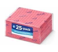 Vileda Professional Breazy Semi-Disposable Cleaning Cloth, Red, Microfibre with Novolon Technology, Patented Wavy Structure, Pack of 25, HACCP Colour-Coded, Professional Cleaning
