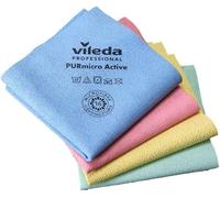Vileda Professional PURmicro Colors Professional Multi-Purpose Microfibre Cloths 4 Colours Streak Free Cleaning 4 Pack 38 x 35 cm Blue