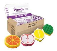 Vileda Punch Fruit-Shaped Sponge Scourers, 4 Pack, Lemon x2, Orange & Apple | Cleaning Sponges, Scented When Squeezed, Flexible, Heavy Duty & Everyday Scrubbers for Kitchens & Dishes, Dishwasher Safe