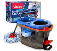 Vileda RinseClean Spin Mop System, Separates clean and dirty water, Effortless wringing, Microfibre mop and bucket set