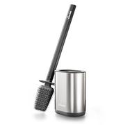 Vileda Silicone Toilet Brush Silver with Flex Head and Stainless Steel Handle - Toilet Brush with 2-in-1 Cleaning Zones - Hygienic Quick Drying Rustproof Odour Proof Durable and Ready to Use