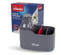 vileda Sink Organiser with Washing Up Liquid Dispenser Plastic - Free-Standing Sponge Holder Kitchen - Sink Organiser with Soap Dispenser for Sponges & Brushes - Durable & Rustproof