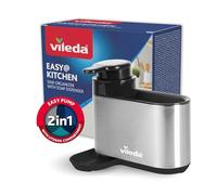 Vileda Sink Organiser with Washing Up Liquid Dispenser Stainless Steel - Free-Standing Sponge Holder Kitchen - Sink Organiser with Soap Dispenser for Sponges & Brushes - Durable & Rustproof