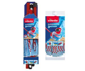 Vileda "SuperMocio" 3 Action Compact Mop with Extra Refill, Plastic, Red/Blue, 12 x 11 x 48 cm