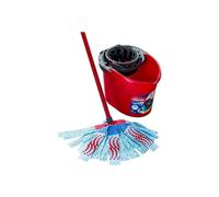 Vileda SuperMocio 3 Action Mop and Bucket Set, Mop for Cleaning Floors, Set of 1x Mop and 1 x Bucket, Red/Grey/Blue, 6 x 15 x 117 cm